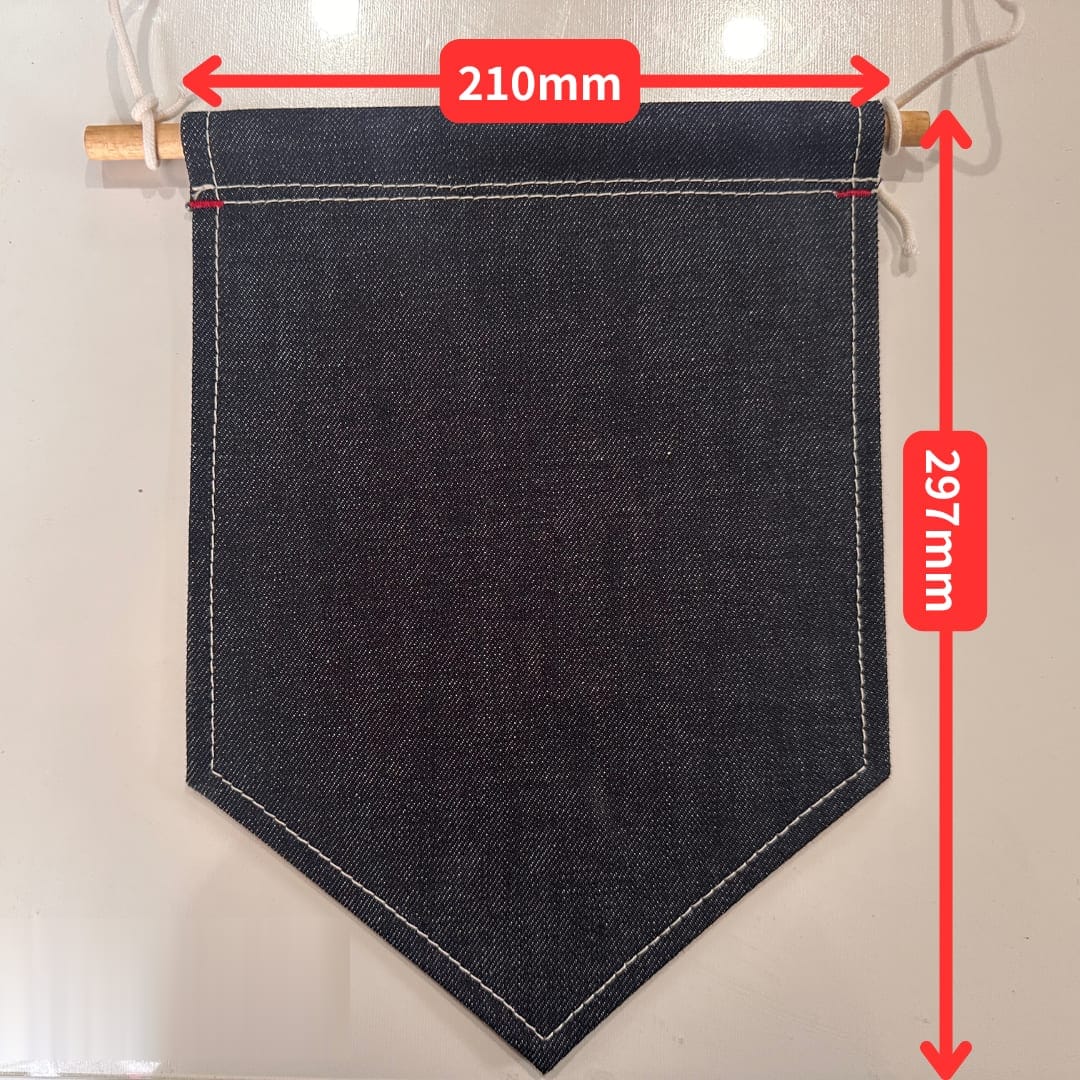 Denim pennant finisher certificate, cut in an A4 pennant shape